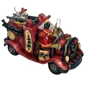 Vintage Roman Inc Music Box Santa Fireman Firetruck Figurine Christmas *Damaged*